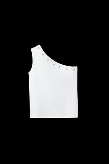 ASYMMETRISCHES T-SHIRT MIT EYELETS - Weiß von Zara - Bild 0