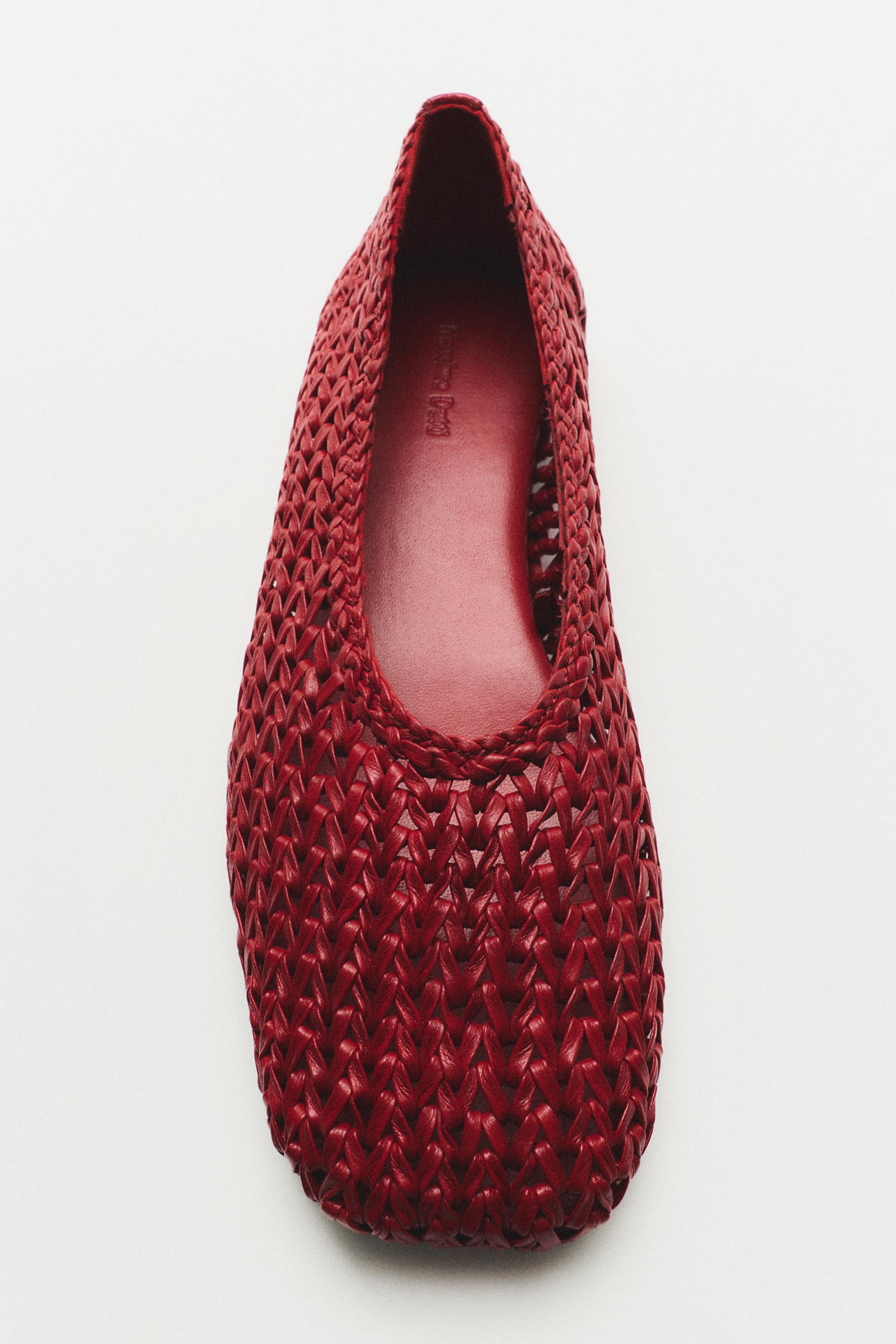 Braided leather ballet flat — Red
