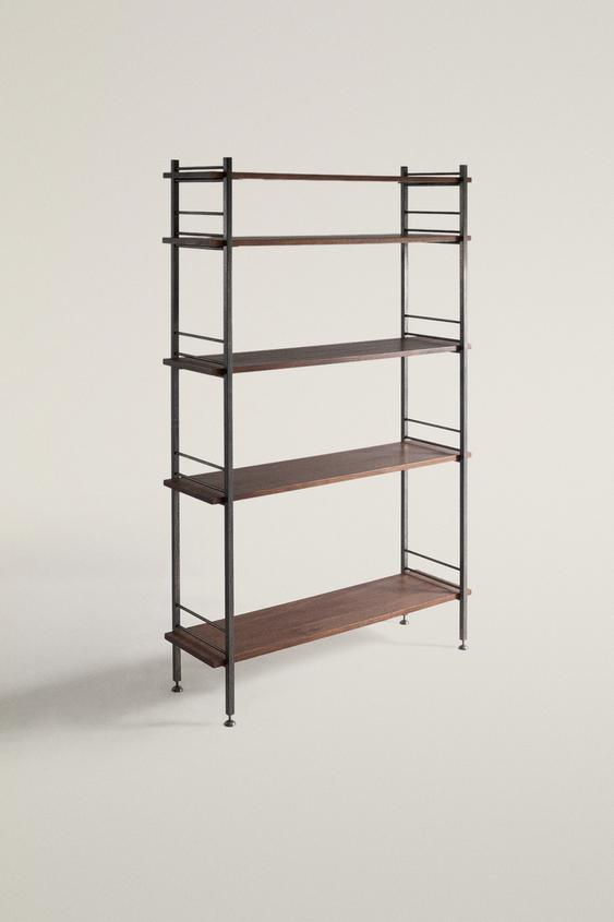 Zara STAINLESS STEEL AND WOOD TALL SHELF UNIT - Brown - Image 0