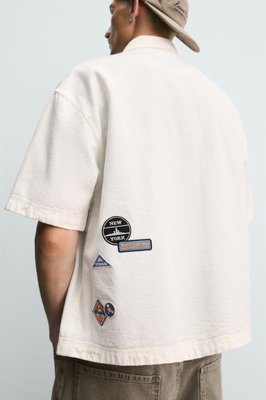 RELAXED FIT SHIRT WITH EMBROIDERED PATCHES - Light blue by Zara - Image 5