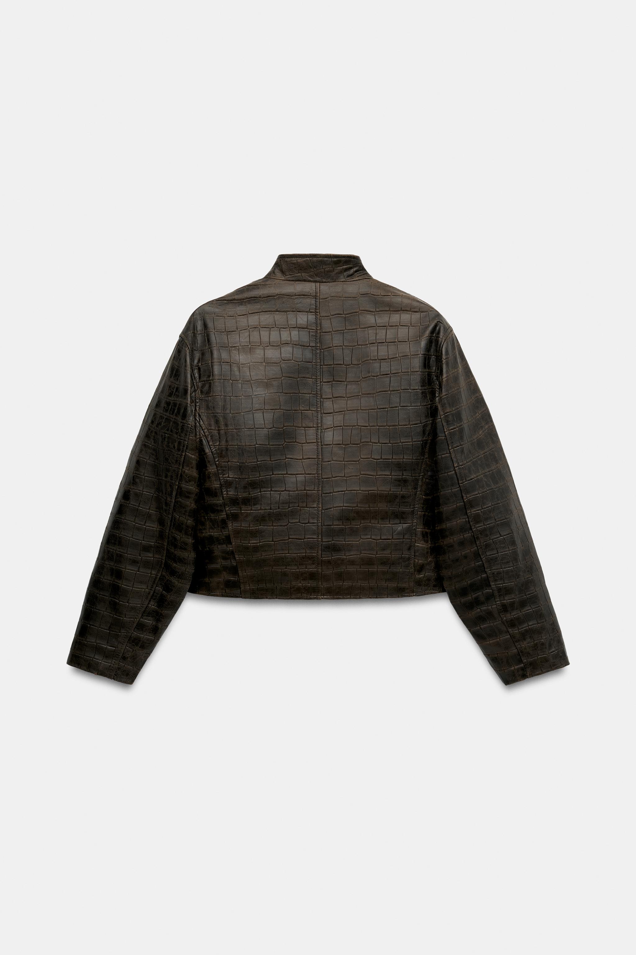 ZW COLLECTION 100% LEATHER DISTRESSED CROPPED JACKET