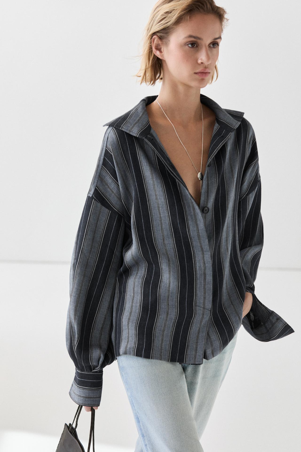 Striped flowing cotton linen shirt — Blue