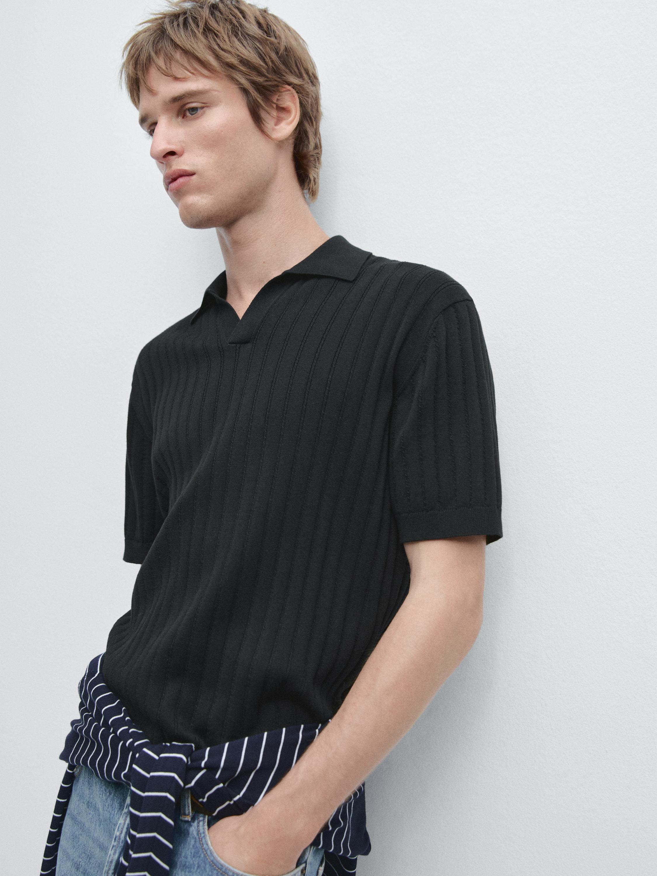 Cable-knit polo sweater