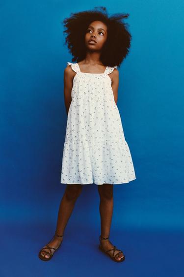 Zara FLORAL EMBROIDERY DRESS - Ecru - Image 0