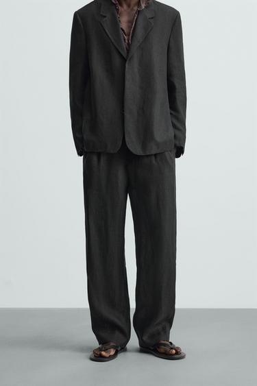 100% LINEN SUIT TROUSERS - Black by Zara
