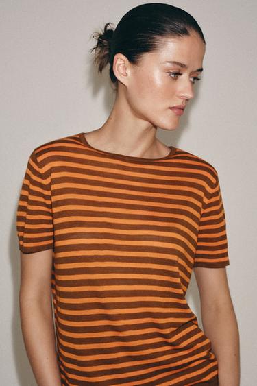STRIPED KNIT TOP - Orange by Zara
