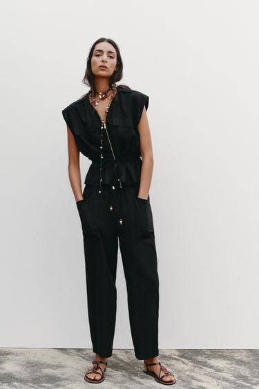 CONJUNTO DE TOP SAFARI E CALÇAS COM LINHO -  da Zara