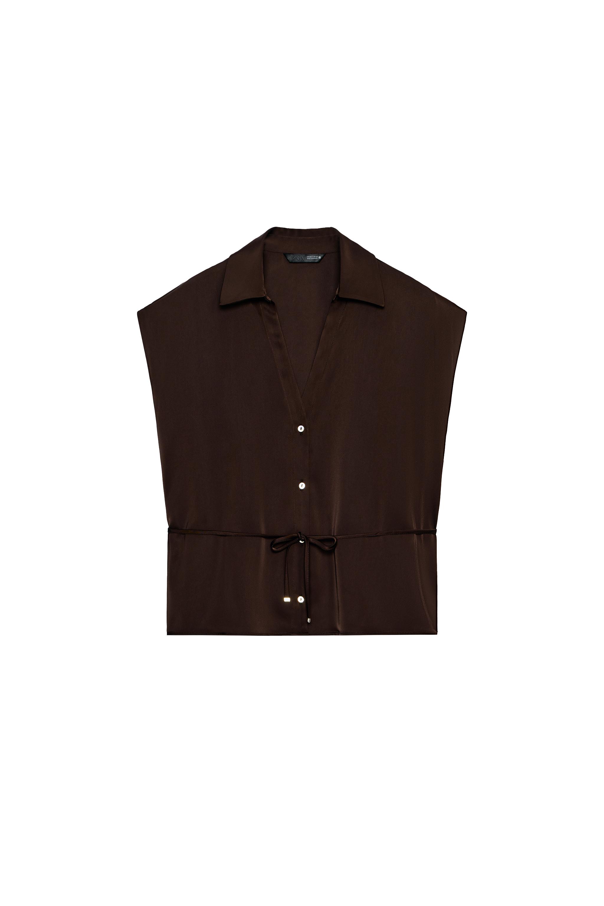 SHORT SLEEVE SATIN SHIRT WITH BELT