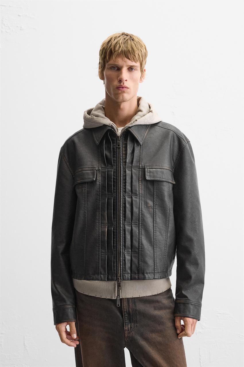 グラデーション フェイクレザー ジャケット - ブラック | ZARA Japan 