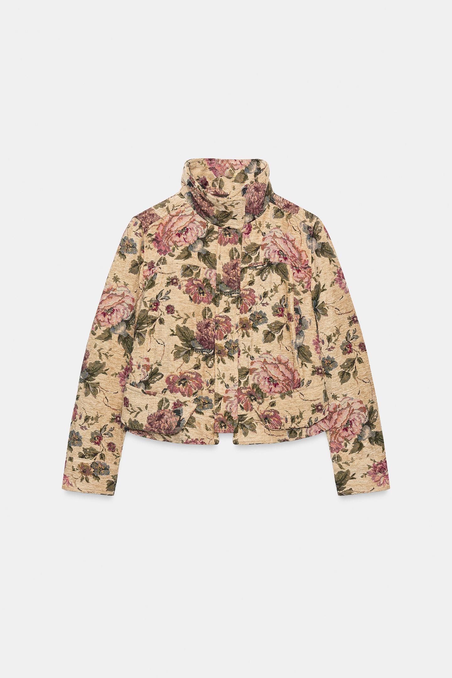 Женская куртка Zara ZW Collection Floral, цвет: Экрю / Бежевый — фото 5
