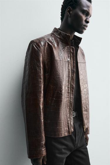 BLOUSON EN CUIR GRAVÉ - Marron de Zara - Image 6