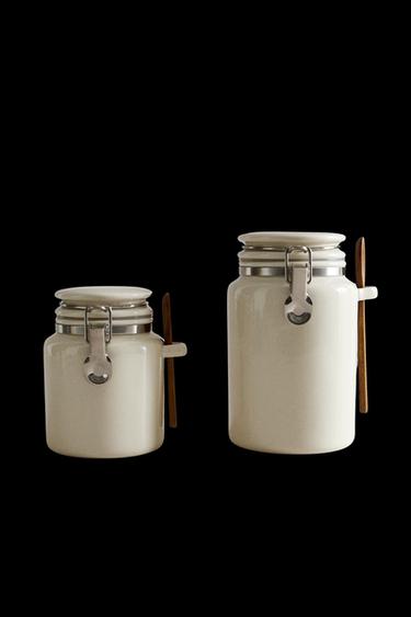 Zara CERAMIC JAR WITH SPOON - Cream - Image 0