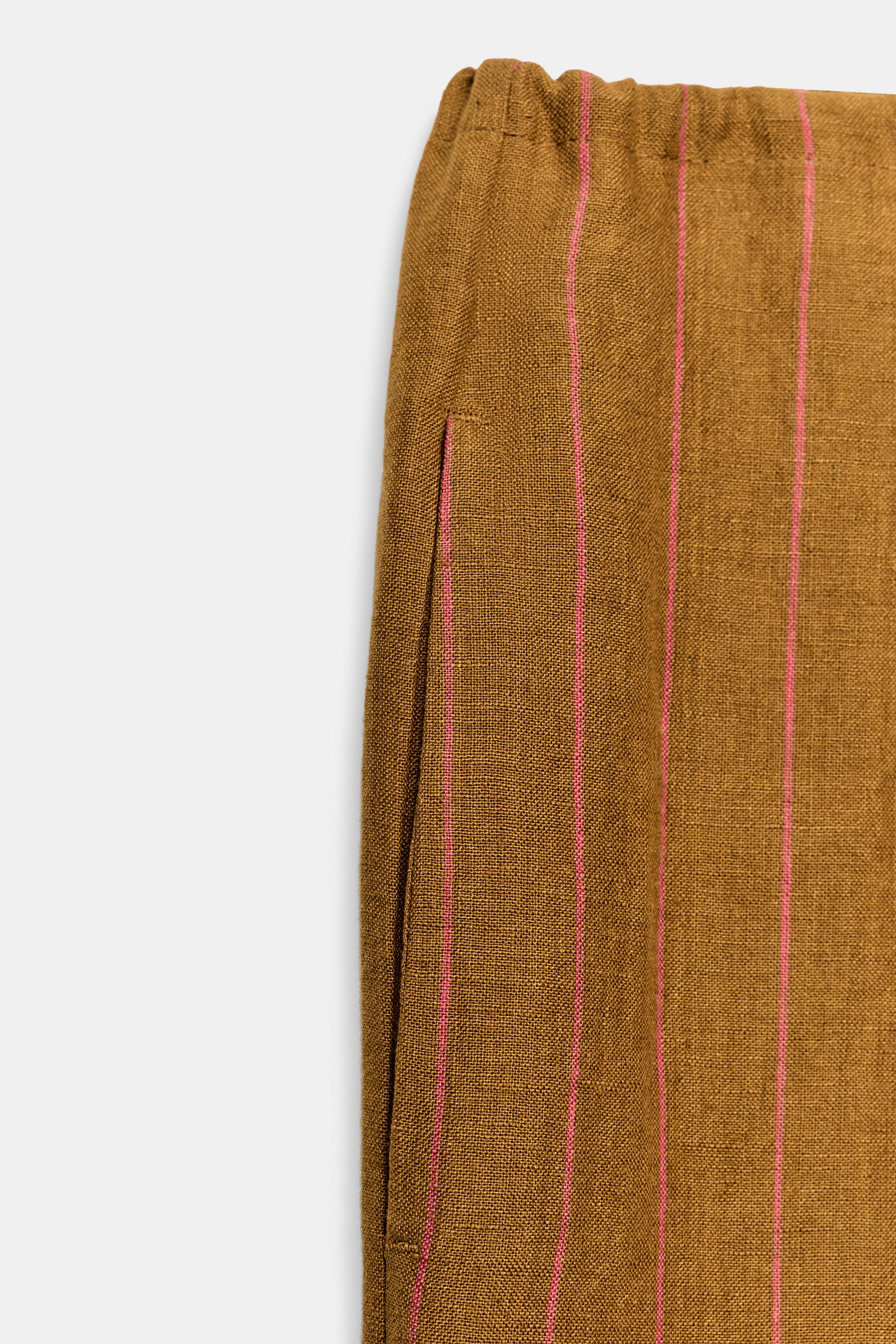 Женские брюки Zara 100% LINEN STRIPED TROUSERS — фото 6