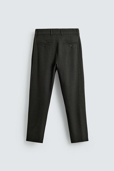 Zara TEXTURED STRETCH CHINO PANTS - Dark green
