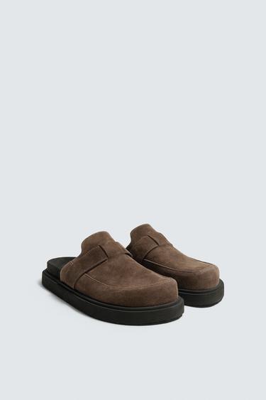 Zara LEATHER CLOGS - Brown