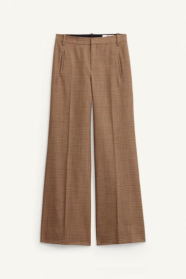 Zara LIMITED EDITION WOOL PLAID FLARE PANTS - Brown