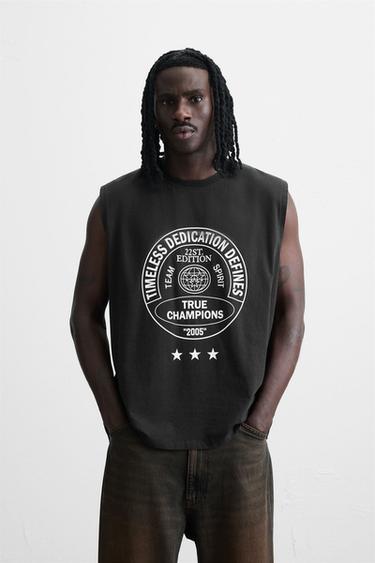 Zara WASHED PRINT TANK TOP - Anthracite grey