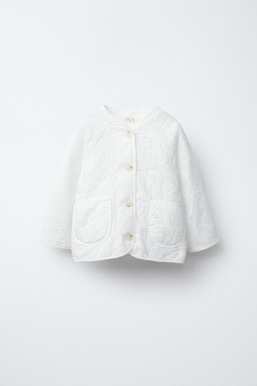 Zara FLORAL EMBROIDERY CARDIGAN - White