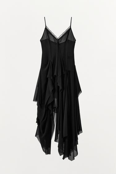 ROBE À BRETELLES VOLANTS DENTELLE - Noir de Zara - Image 4