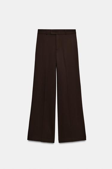 PANTALÓN RECTO CON VISCOSA - Marrón oscuro de Zara - Imagen 0