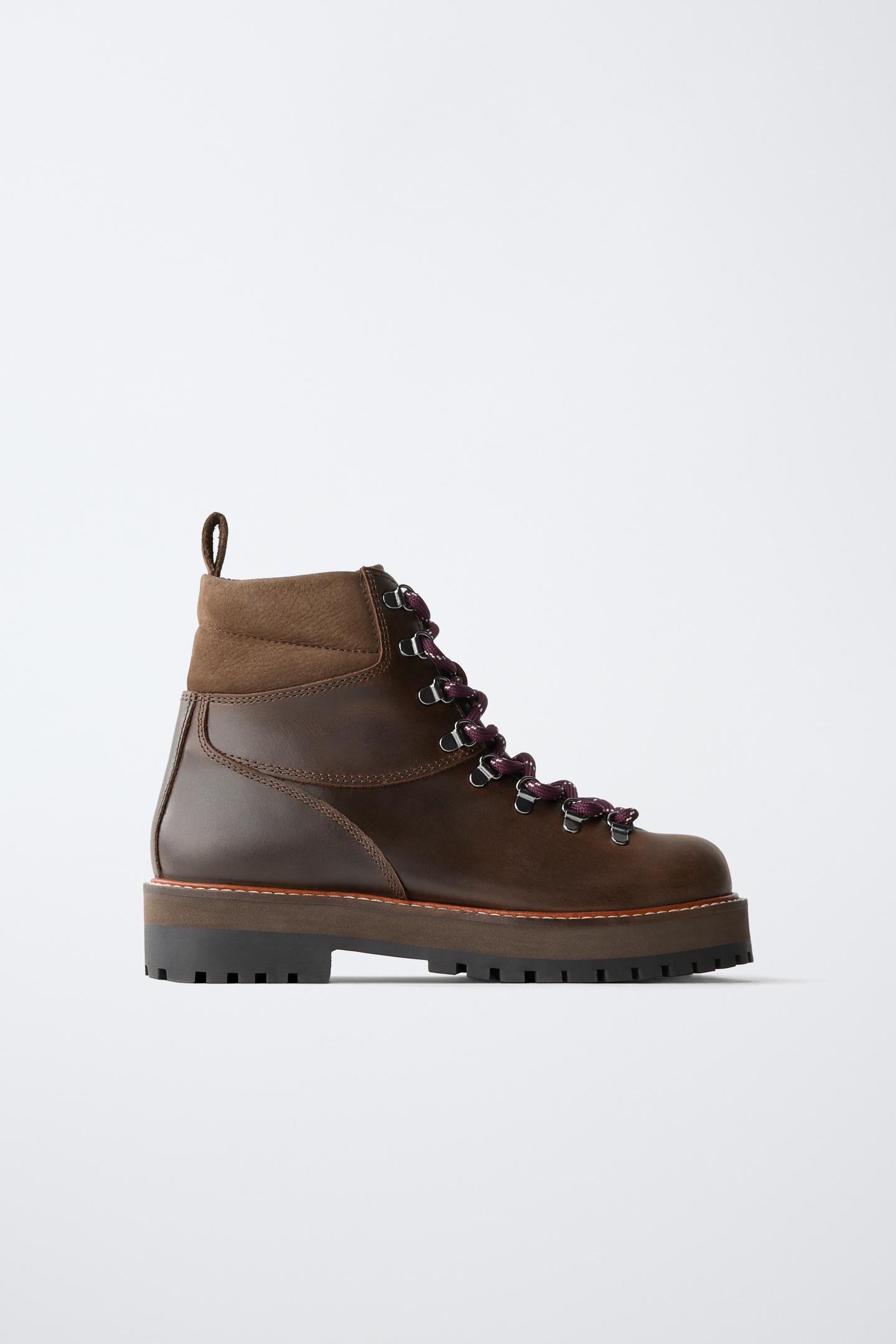 Детские ботинки Zara Leather Lace-Up Ankle, цвет: Коричневый