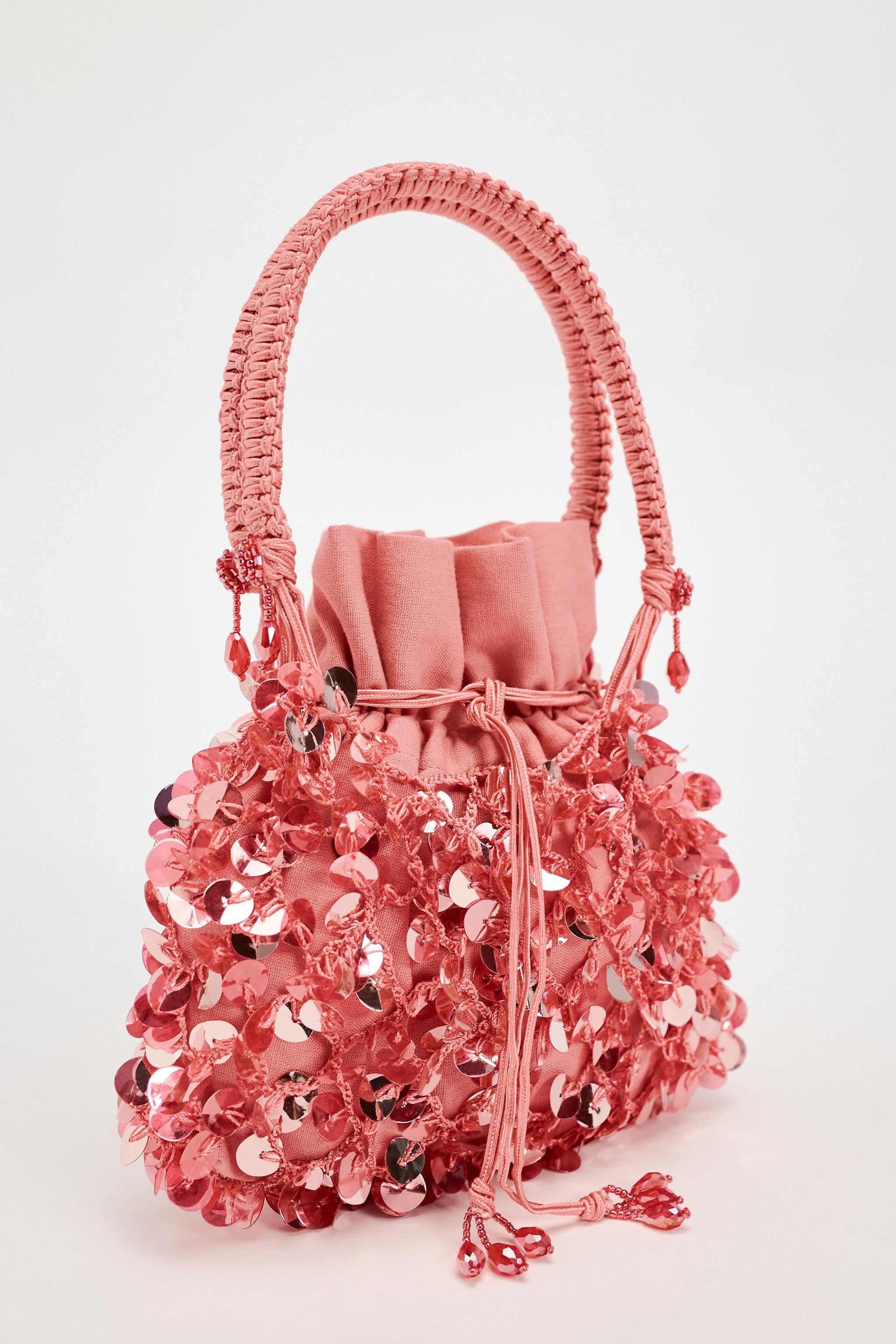 Zara pink beaded discount bag