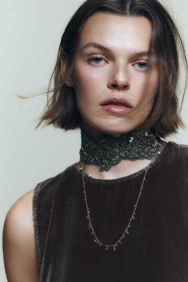 GEORGETTE BANDANA WITH BEADED EMBROIDERY - Grey by Zara - Image 0