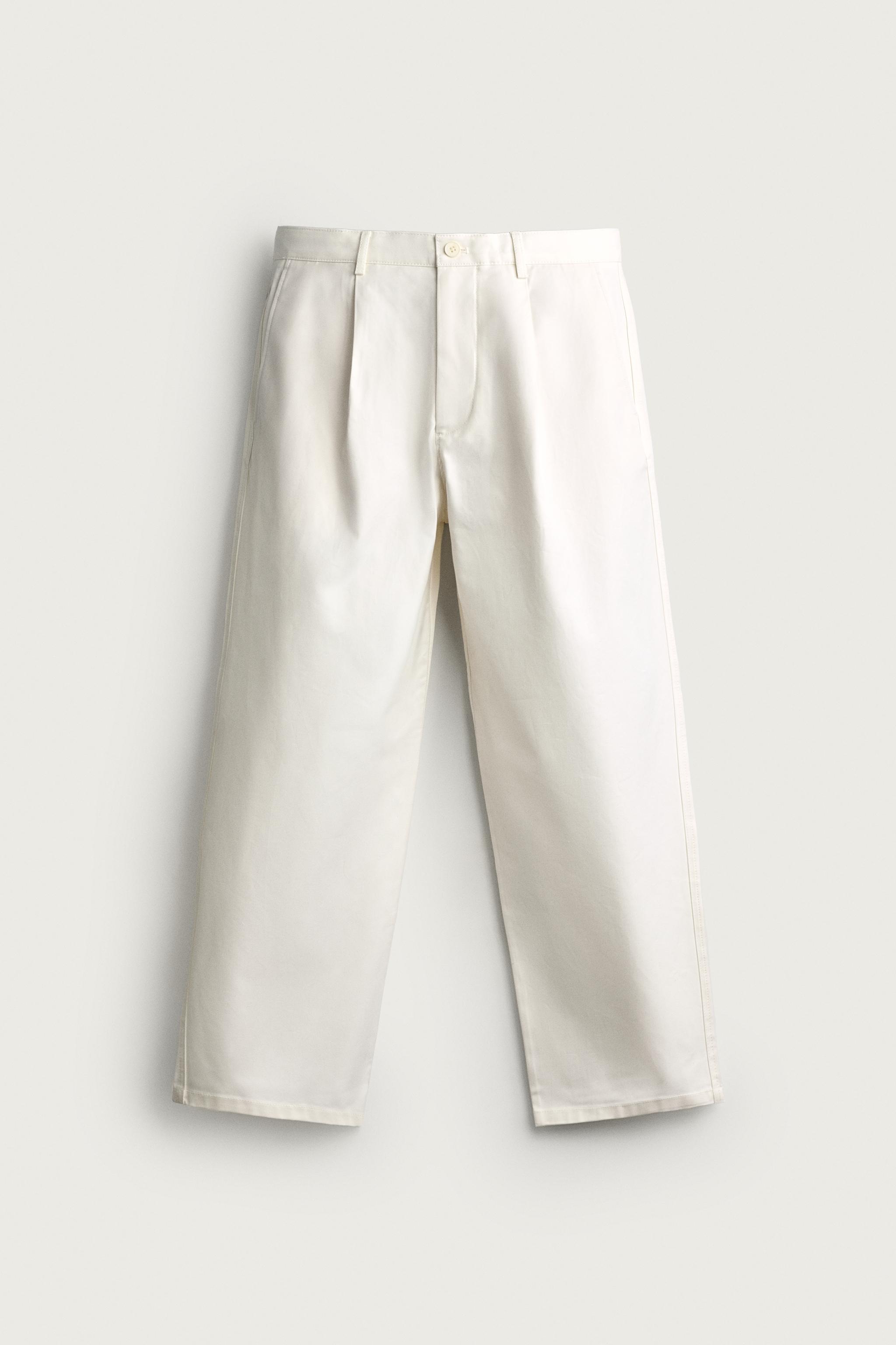 STRAIGHT FIT PLEATED PANTS — Oyster-white