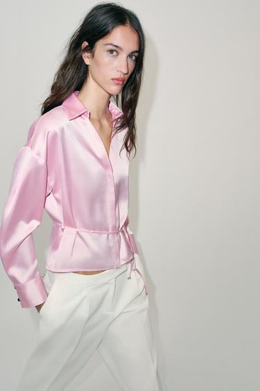 BLOUSE SATINÉE AVEC CEINTURE FINE - Rose de Zara - Image 4