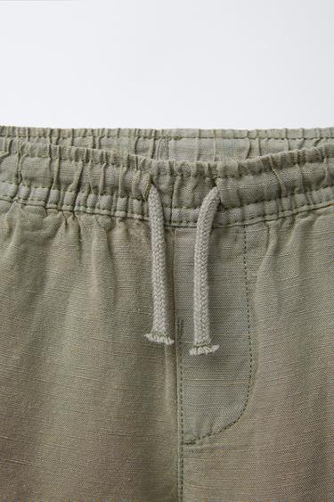 LINEN BLEND STRAIGHT TROUSERS - Khaki by Zara - Image 2