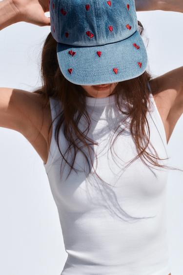 DENIM-EFFECT EMBROIDERED CAP - Navy blue by Zara