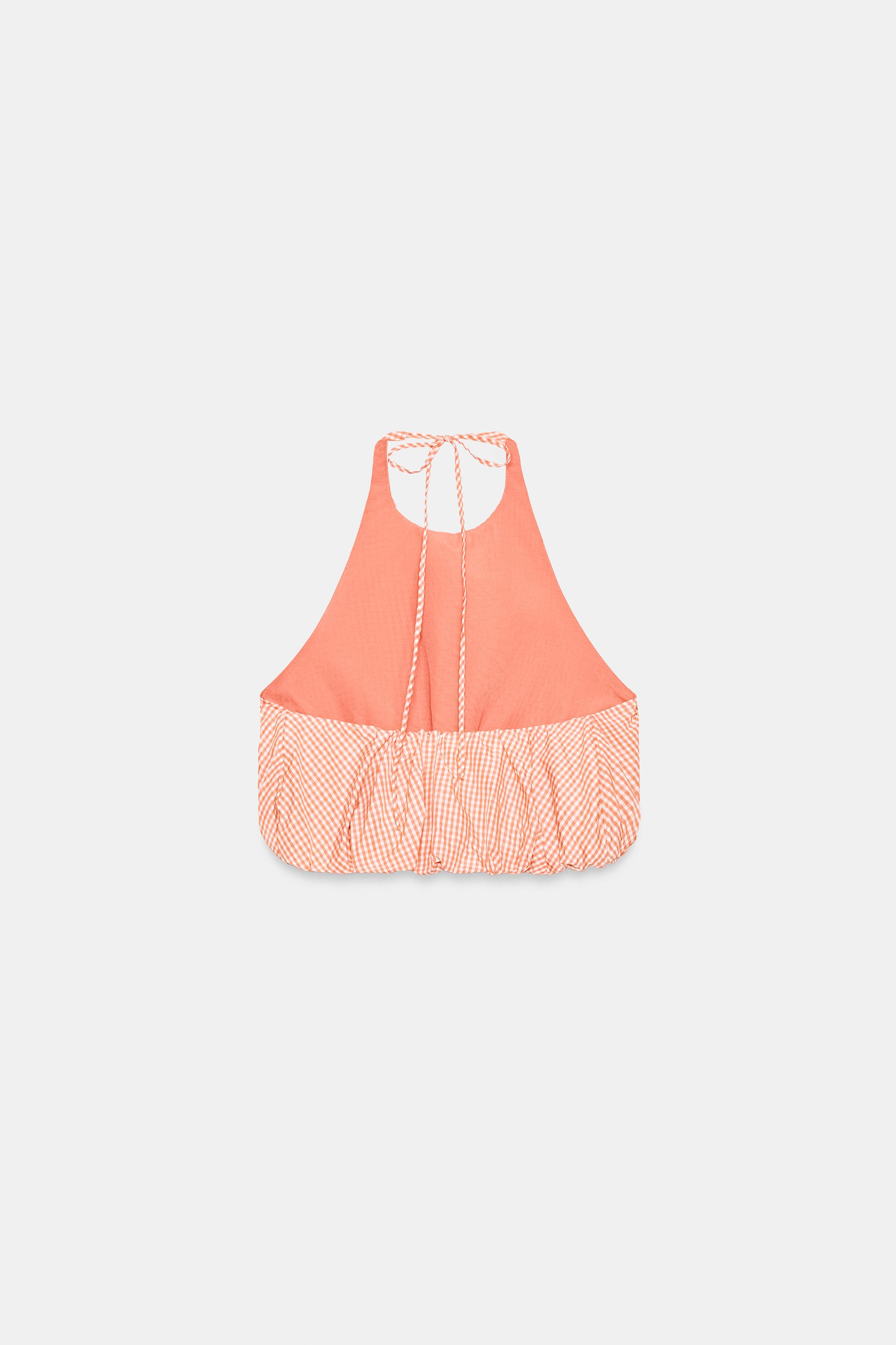 GINGHAM BALLOON HALTER TOP