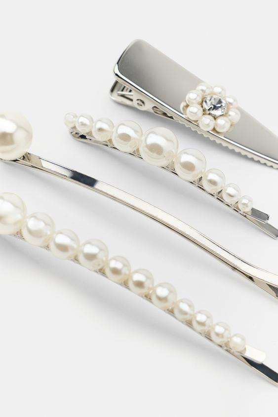 PACK OF 4 METAL FAUX PEARL AND JEWEL HAIR CLIPS - 109 by Zara - Image 3