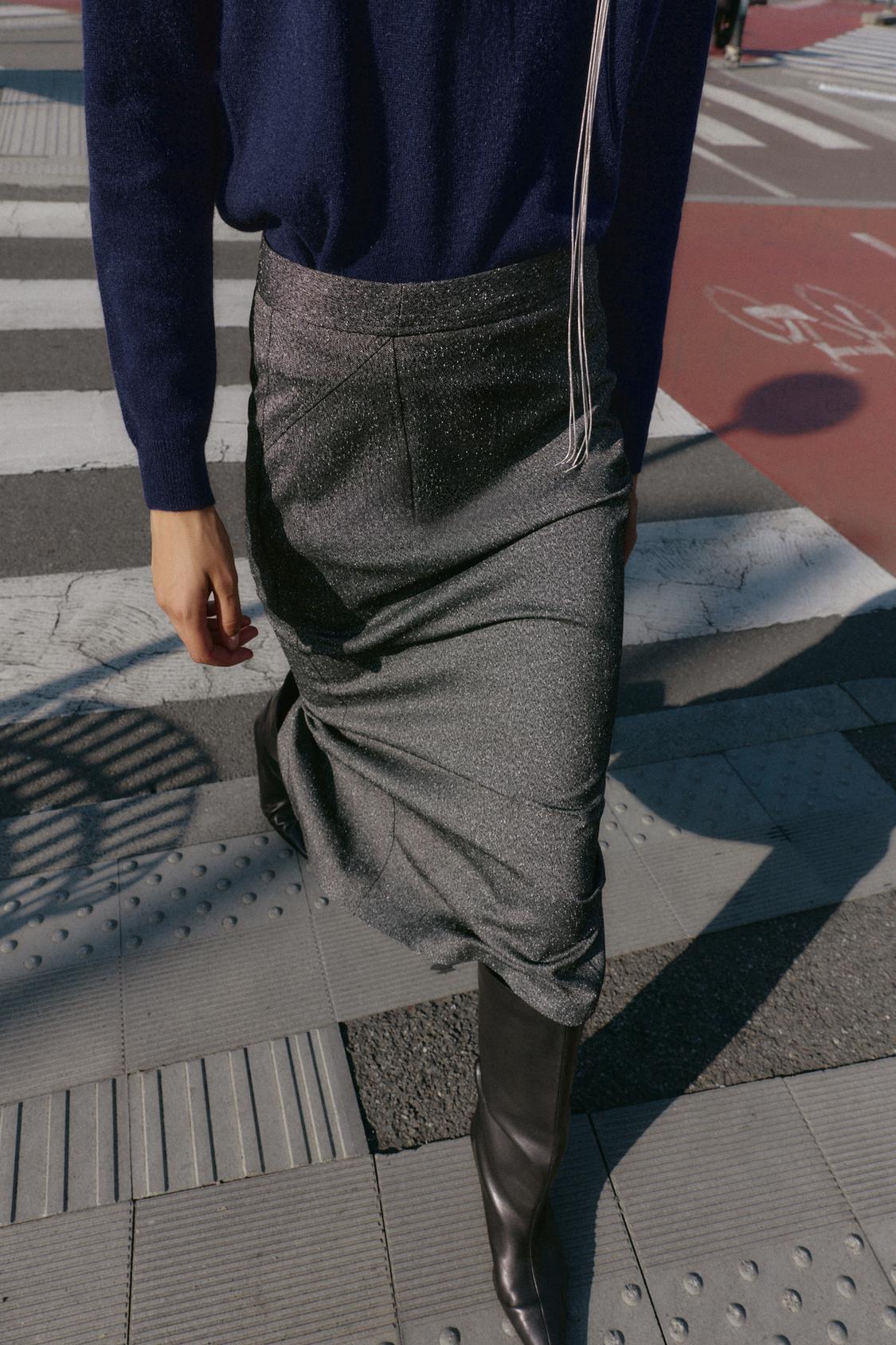 HEATHERED PENCIL MIDI SKIRT