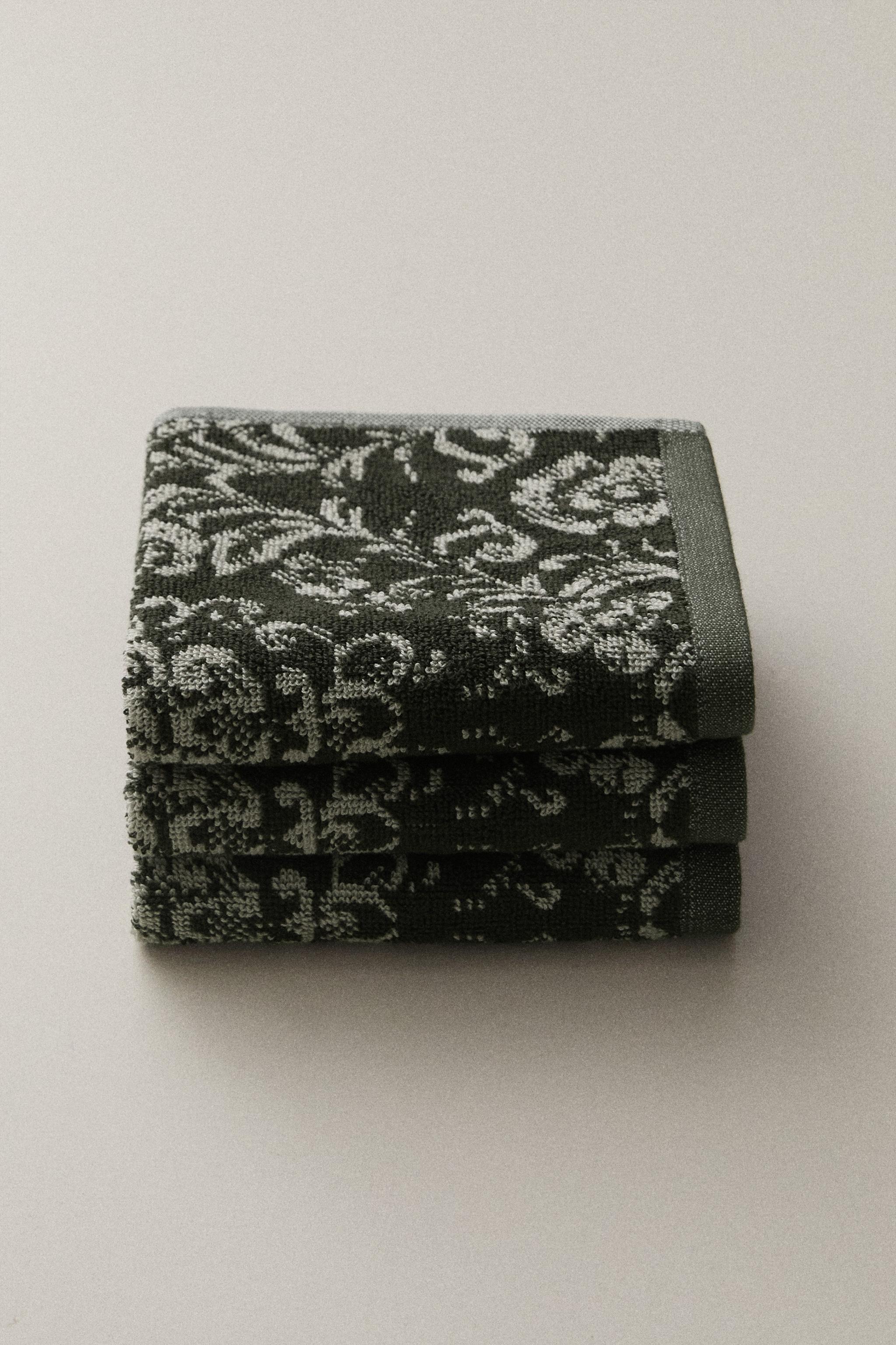SERVIETTES DE BAIN COTON ÉPONGE JACQUARD FLORAL (ENSEMBLE DE 3)