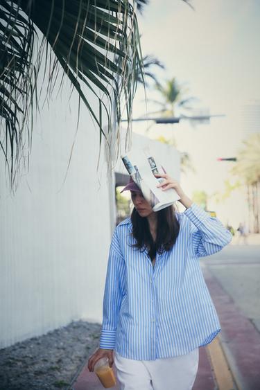 STRIPED POPLIN SHIRT - Blue/White by Zara - Image 0