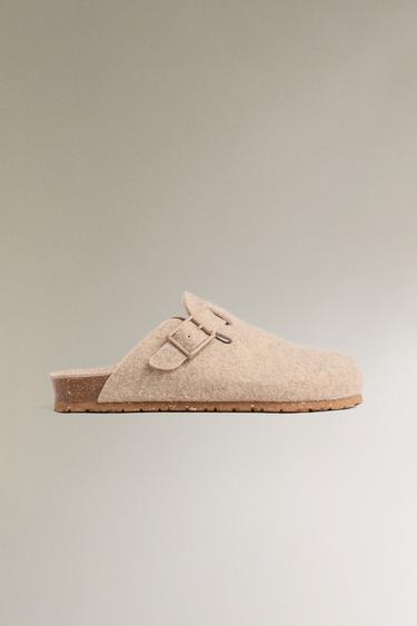 BUCKLED FELT MULE CLOG SLIPPERS - Taupe Grey by Zara