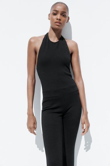 COMBINAISON LONGUE HALTER FLARE STRETCH - Noir de Zara