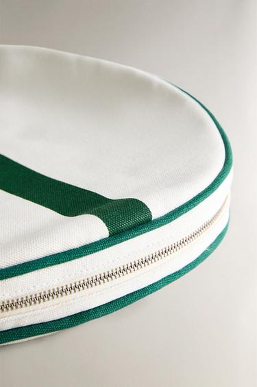 CANVAS TENNIS RACKET CASE - Ecru / Green by Zara - Image 4