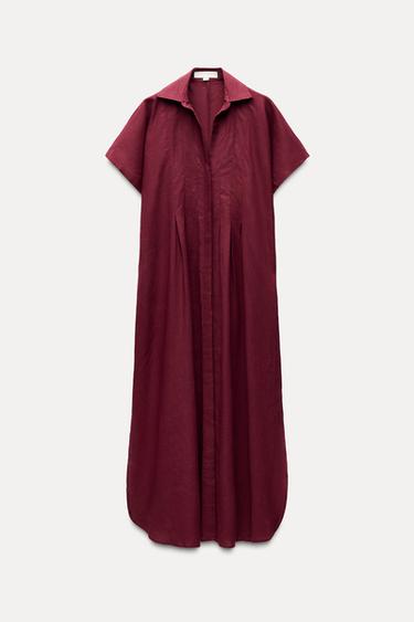 ZW COLLECTION LINEN BLEND DRESS - Burgundy by Zara - Image 0