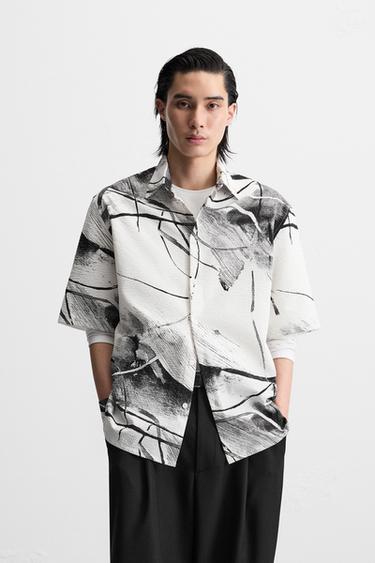 Zara 抽象印花泡泡紗襯衫 - 印花