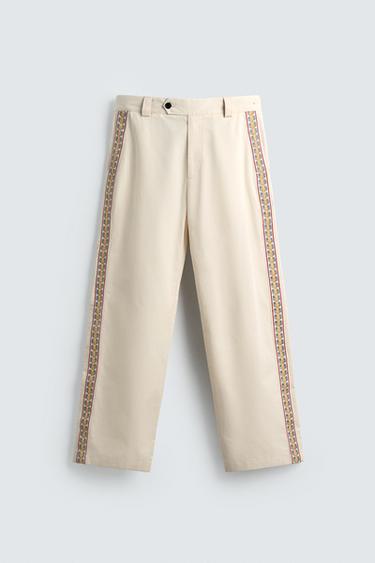 EMBROIDERED STRIPE TROUSERS - Ecru by Zara - Image 5