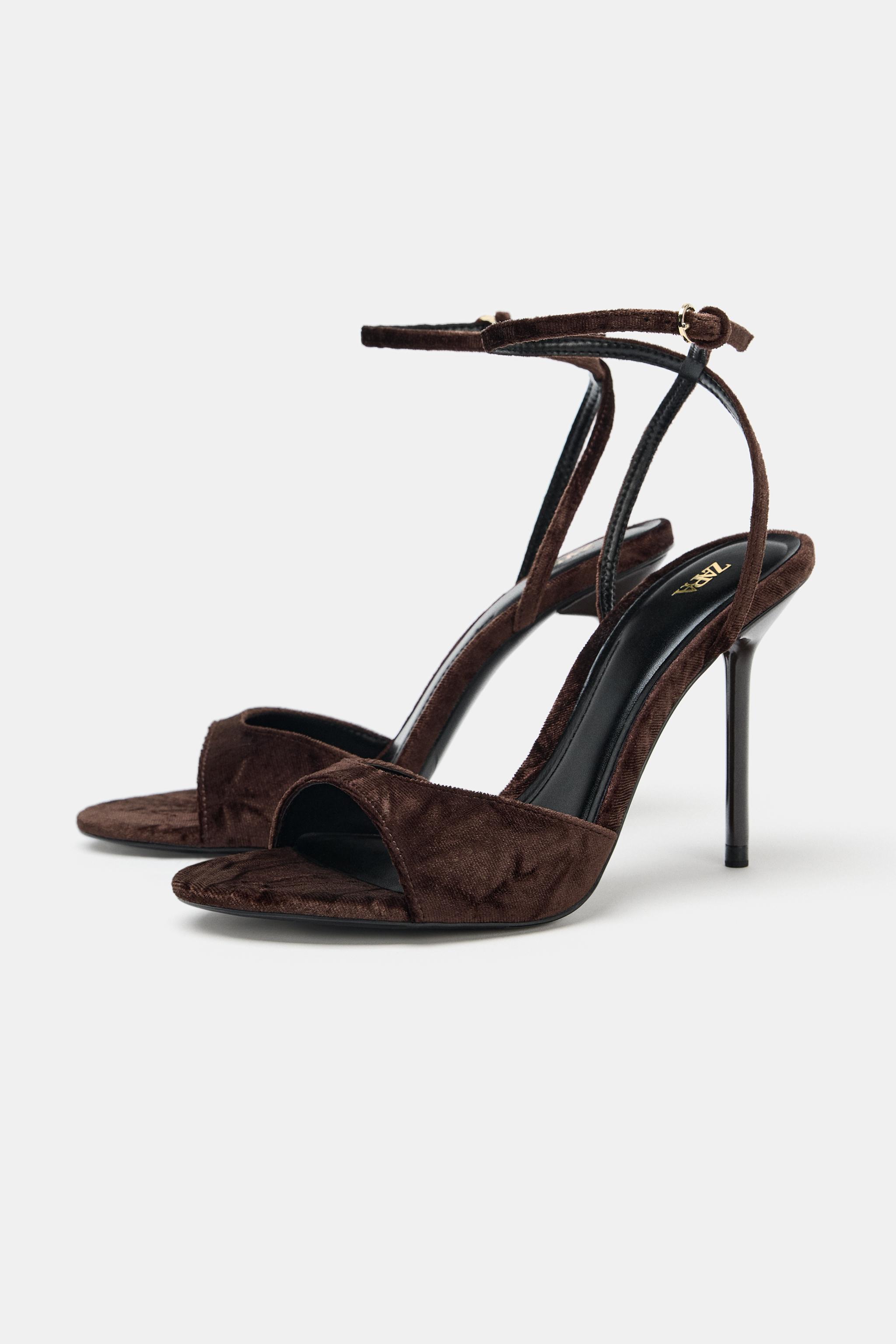 VELVET EFFECT HEELED SANDALS