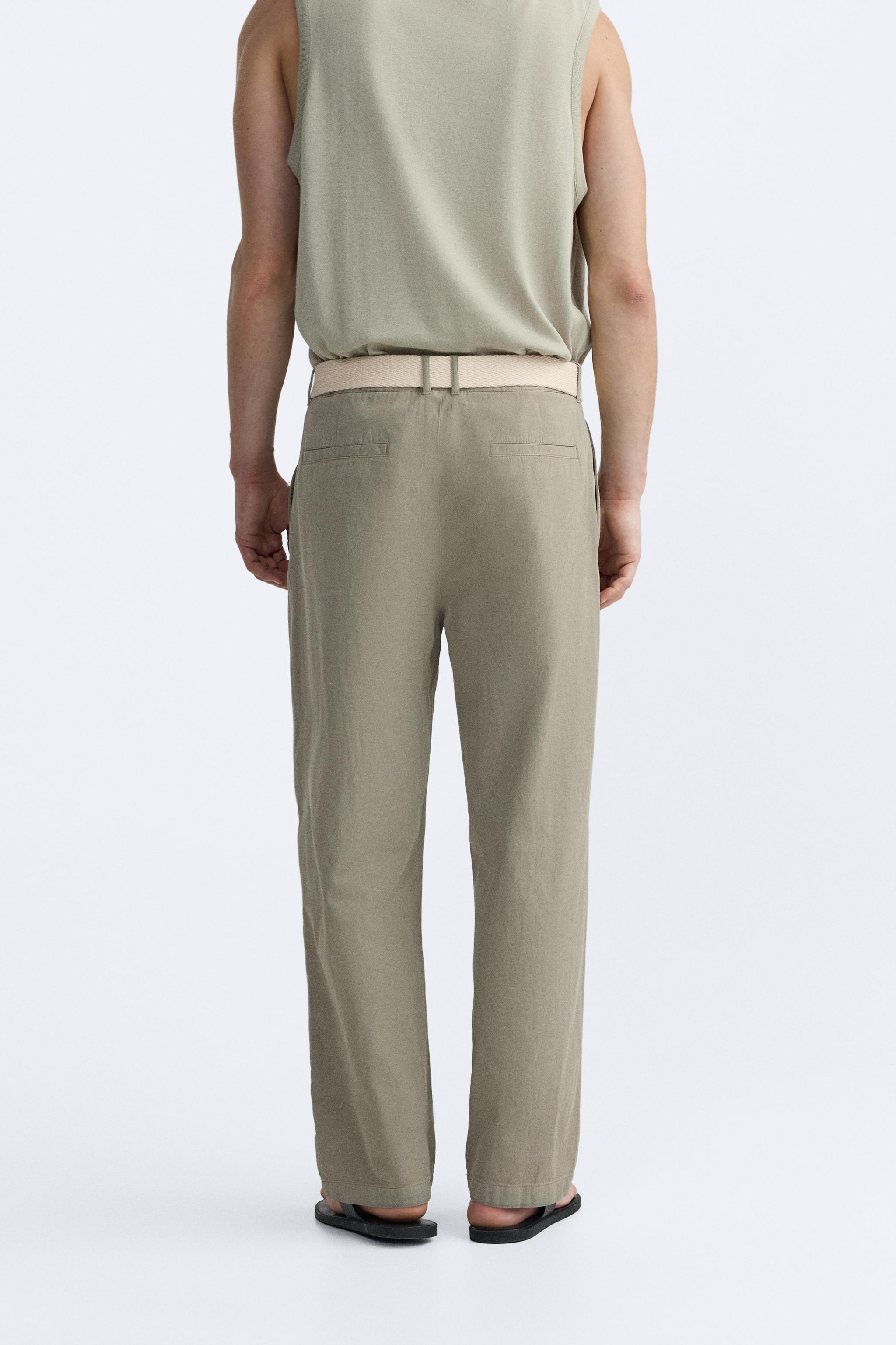 BELTED COTTON - LINEN PANTS