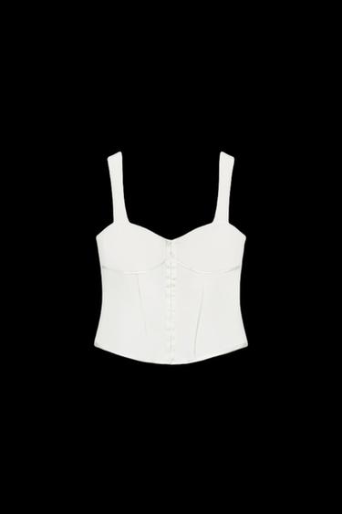SATIN TRIM BUSTIER TOP - Oyster-white by Zara - Image 0