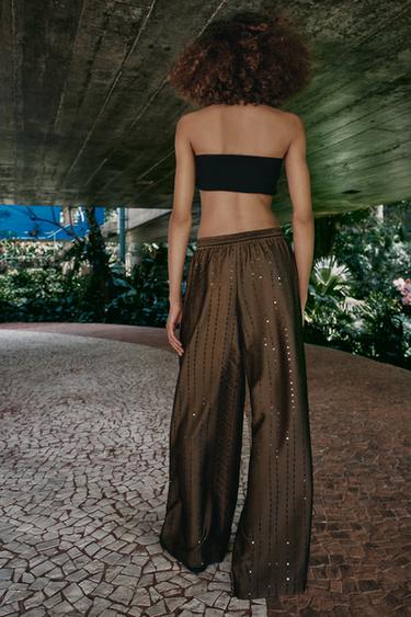 PANTALON FLUIDE À PAILLETTES - Marron de Zara - Image 4