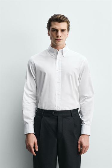 ÁO SƠ MI COTTON DÁNG REGULAR FIT - Màu trắng từ Zara