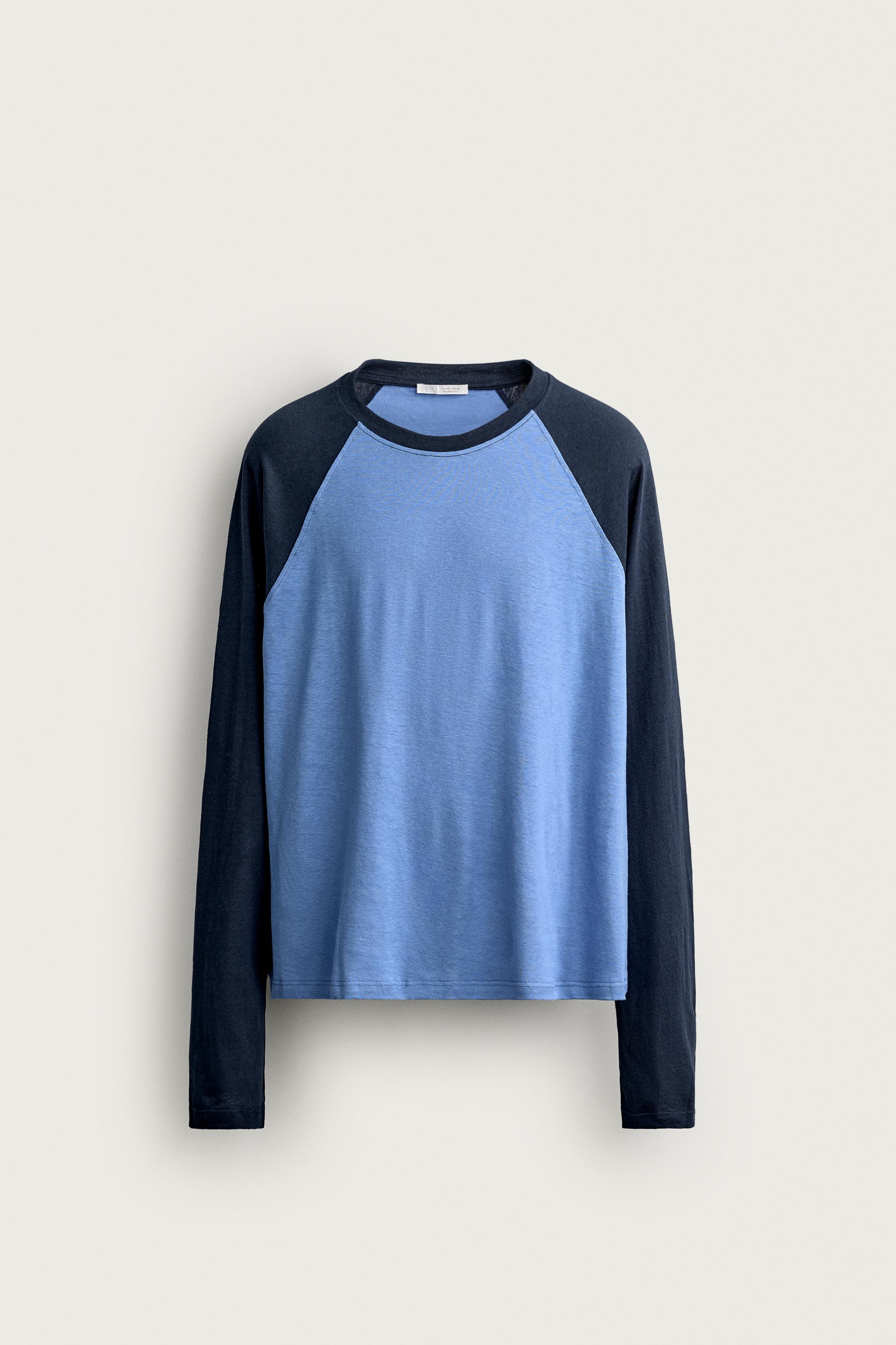 COTTON-LINEN LONG SLEEVE RAGLAN T-SHIRT — Blue / Indigo