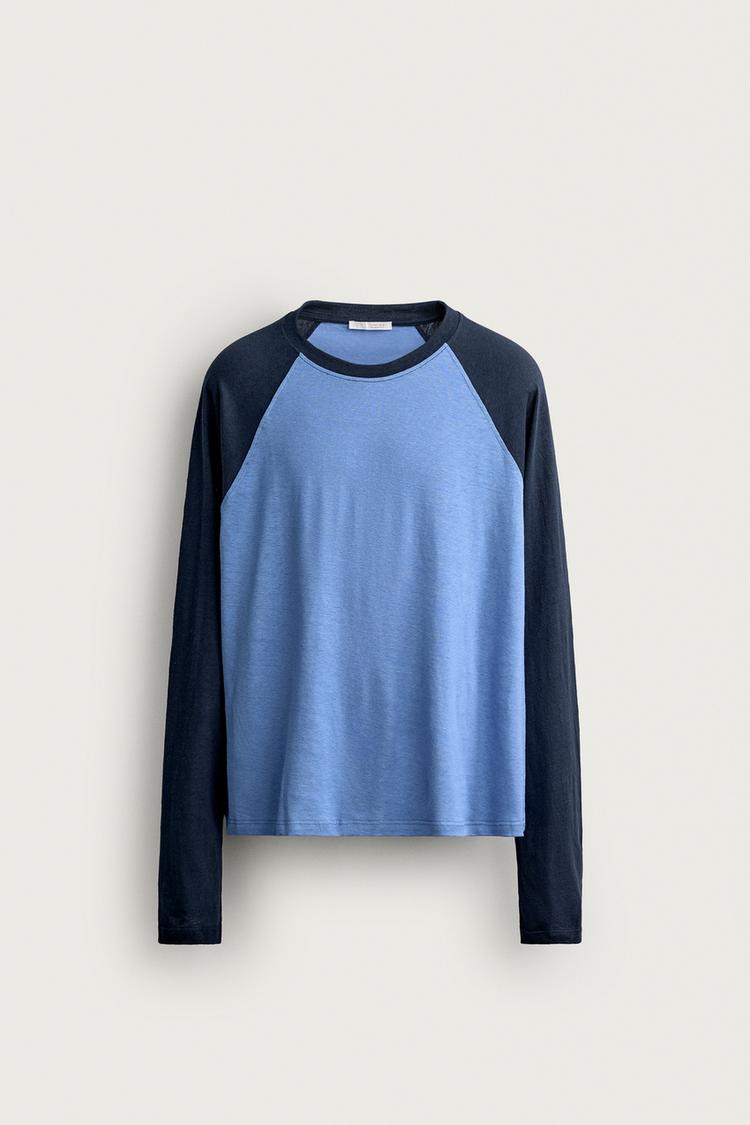 COTTON - LINEN COLOUR BLOCK T-SHIRT