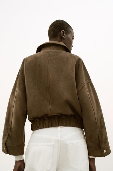 FAUX SUEDE JACKET - Dark khaki by Zara - Image 4